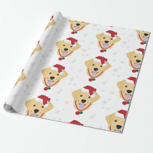 Papier Cadeau Noël Père Noël Golden Retriever Chien blanc