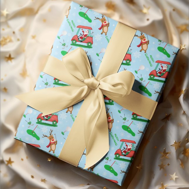 Papier Cadeau Noël Père Noël Golf avec Motif de rennes (Fore-tastic Christmas: Santa, Reindeer, and Golf, a hole-in-one wrapping delight!)