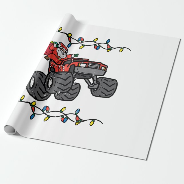 Papier Cadeau Noël Père Noël Monster Camion Garçons Enfants Enfa (Déroulé)