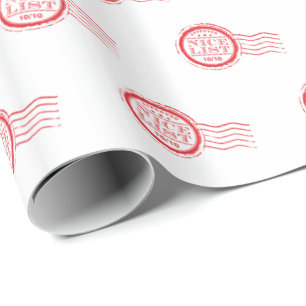 Papier Cadeau NOËL PÈRE NOËL NICE LISTE de timbres rouges approu