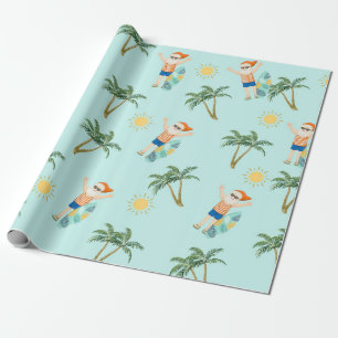Papier Cadeau Noël Père Noël Tropical Beach été