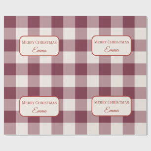 Papier Cadeau Noël personnalisé à carreaux burgundy buffalo