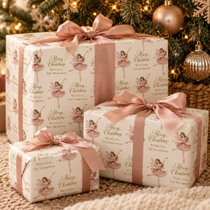 Papier Cadeau Noël personnalisé de ballerine rose vintage