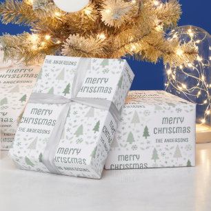 Papier Cadeau Noël personnalisé Nom de famille Sage Green