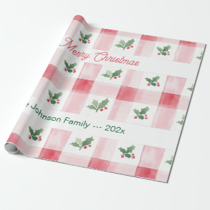 Papier Cadeau Noël personnalisé rétro rose rouge