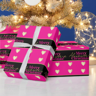 Papier Cadeau Noël Personnalisé Rose Chaud Noir Or Cœur