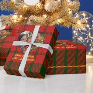 Papier Cadeau Noël Photo personnalisé Tartan Rouge Vert