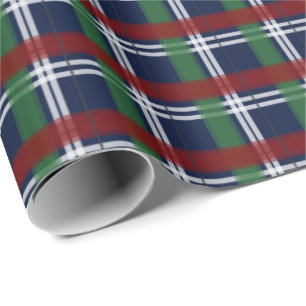 Papier Cadeau Noël Plaid Green and Red Navy Blue