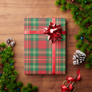 Papier Cadeau Noël plaid rouge vert jaune tartan motif