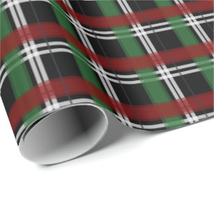 Papier Cadeau Noël Plaid vert et rouge noir