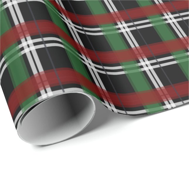 Papier Cadeau Noël Plaid vert et rouge noir (Coin rond)