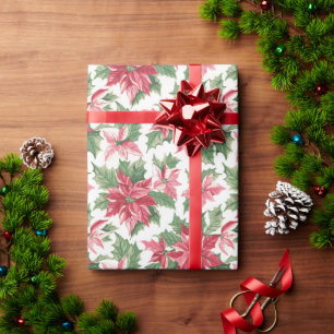 Papier Cadeau Noël Poinsettia Motif Avec Rouge, Rose, Vert