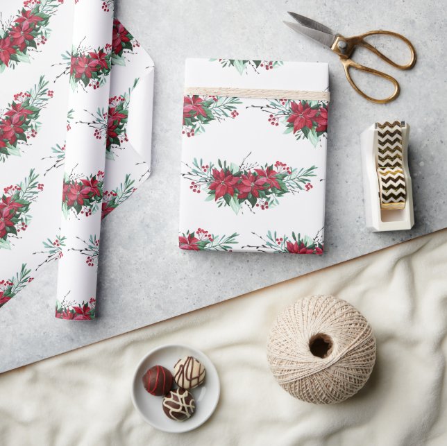 Papier Cadeau Noël Poinsettia Motif botanique (Artisanat)