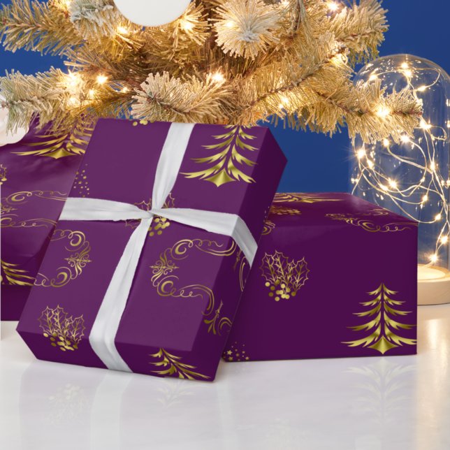 Papier Cadeau Noël pourpre et or (Créateur téléchargé)