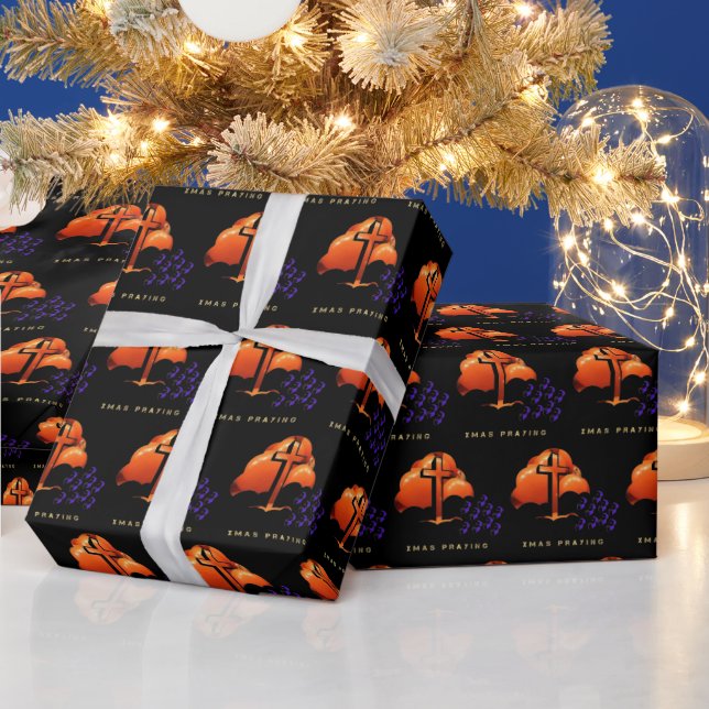 Papier Cadeau Noël priant en noir (Vacances)