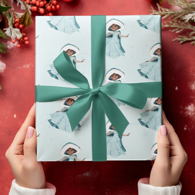 Papier Cadeau Noël Princesse Hiver Snowflakes Filles Bleu (Créateur téléchargé)