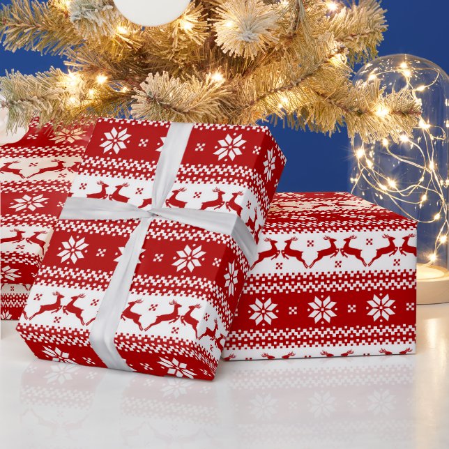 Papier Cadeau Noël Pull Ugly Renne & Flocons de Neige (Vacances)