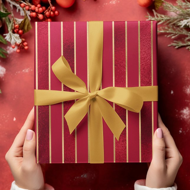 Papier Cadeau Noël rayé Rouge Shimmer Satin (Créateur téléchargé)