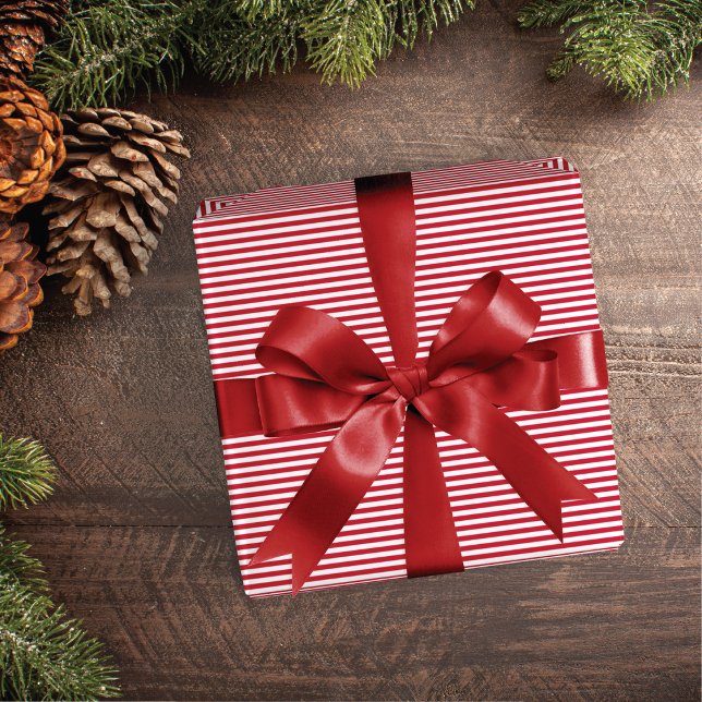 Papier Cadeau Noël Rayure Rouge Blanche Élégant Classique (Créateur téléchargé)