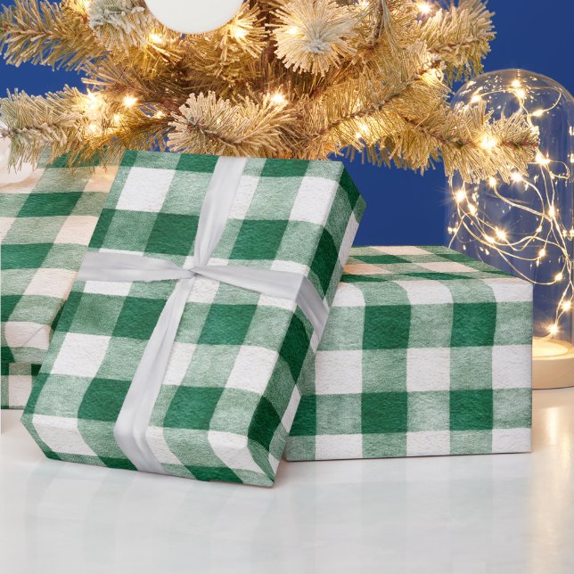 Papier Cadeau Noël Rayures Carreaux Verts (Vacances)