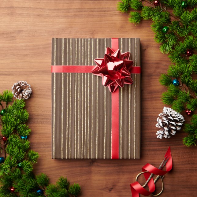 Papier Cadeau Noël Rayures Or Marron (Cadeau de vacances)