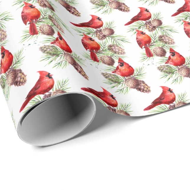 Papier Cadeau Noël Red Cardinal Birds Holly Berry Branch (Coin rond)