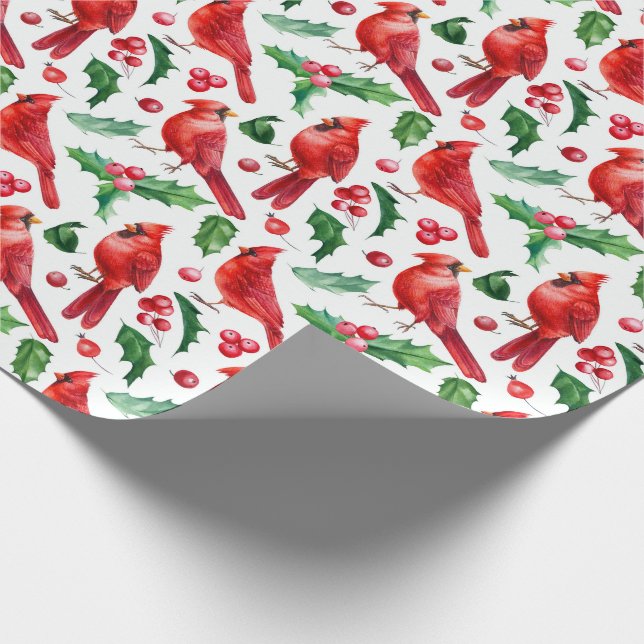 Papier Cadeau Noël Red Cardinal Birds Holly Berry Brunch (Coin)