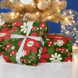 Papier Cadeau Noël rétro 60s les années 70 modèle floral pour ma
