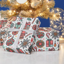 Papier Cadeau Noël Rétro Arbre de Noël Vintage