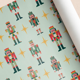 Papier Cadeau Noël Retro Casse-Noisette du Midsiècle Vert