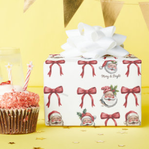 Papier Cadeau Noël Rétro Coquette Nœud Vintage Santa Mignon 