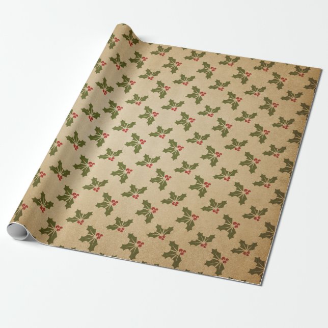 Papier Cadeau Noël Rétro Vert et Kraft (Déroulé)