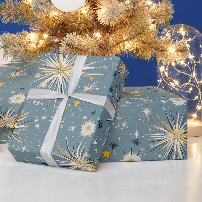 Papier Cadeau Noël rétro Vintage : Nuit étoilée atomique (Vacances)
