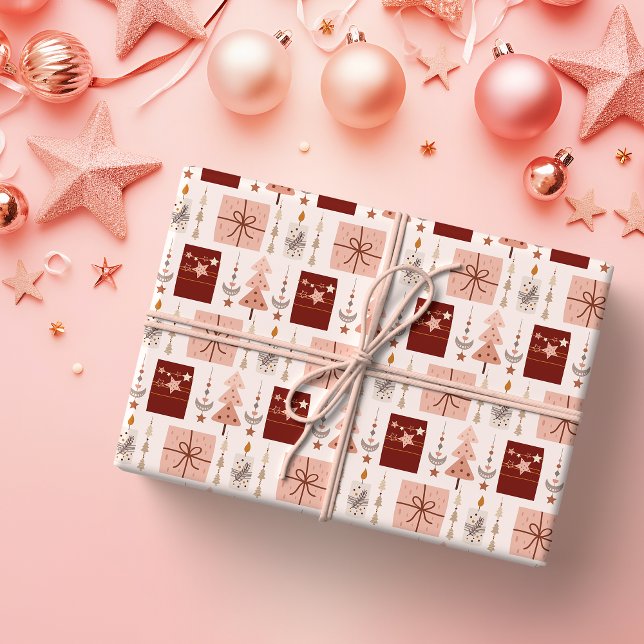 Papier Cadeau Noël rose bohème (Créateur téléchargé)