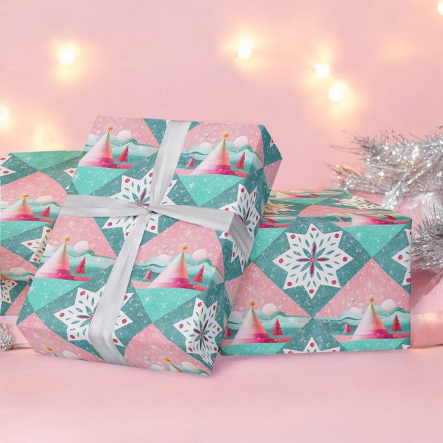 Papier Cadeau Noël rose et aqua (Créateur téléchargé)