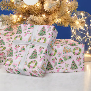 Papier Cadeau Noël rose et vert Preppy