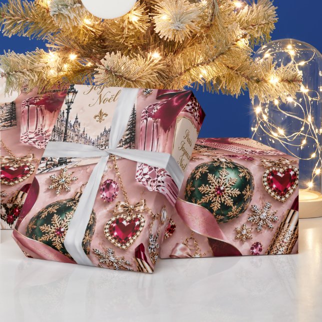 Papier Cadeau Noël Rose Fardée Parisienne (Vacances)