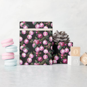 Papier Cadeau Noël rose Floral Ornements & Camellias Noir