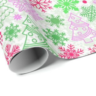 Papier Cadeau Noël rose néon et vert