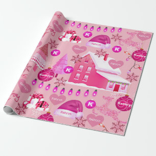Papier Cadeau Noël rose personnalisé