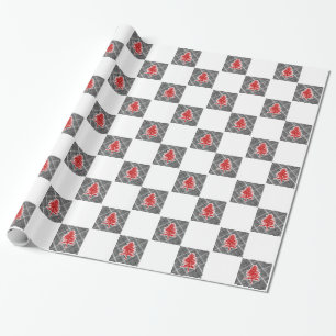 Papier Cadeau Noël Rouge Arbre Noël Noël À damiers Noël