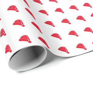 Papier Cadeau Noël rouge blanc santa chapeau motif cadeau mignon