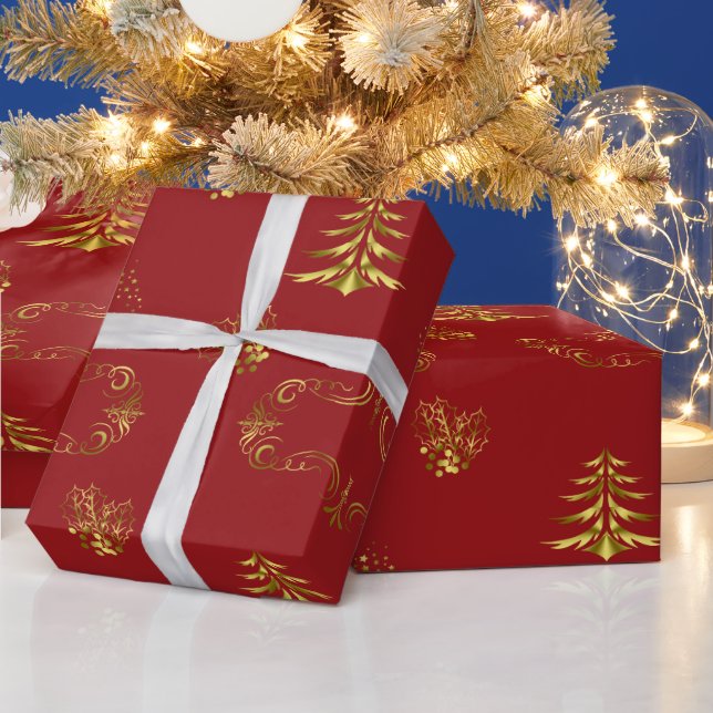 Papier Cadeau Noël rouge et or (Vacances)