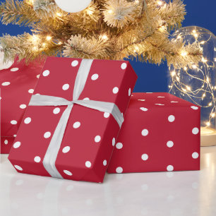 Papier Cadeau Noël rouge et Pois blancs