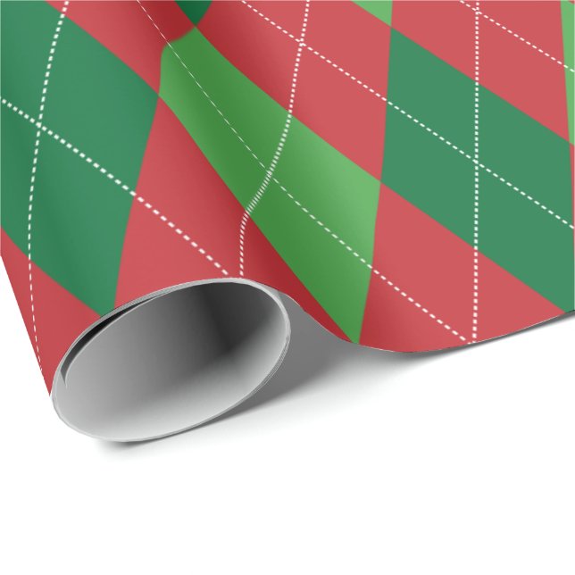 Papier Cadeau Noël rouge et vert extra grand Jacquard (Coin rond)
