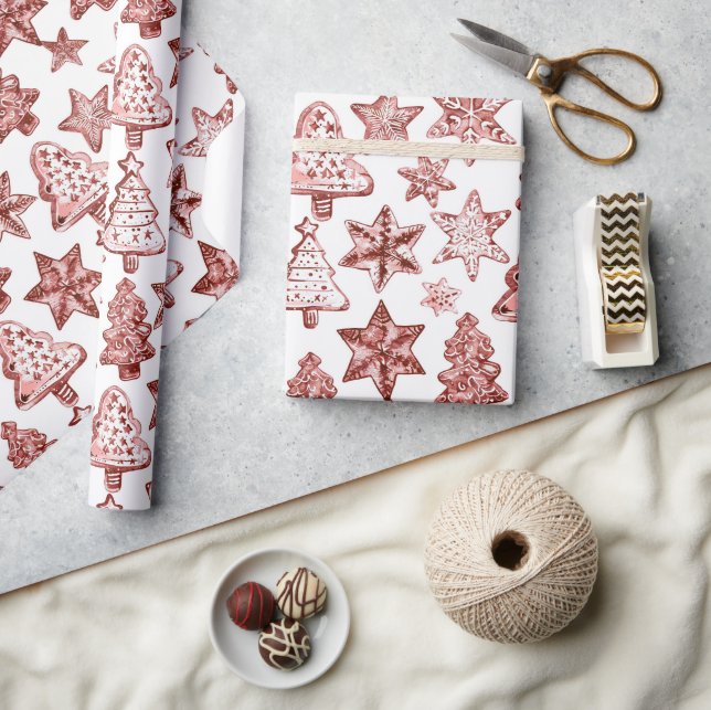Papier Cadeau Noël Rouge Nostalgique (Artisanat)