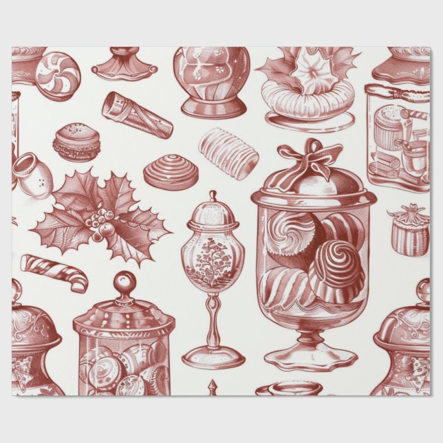 Papier Cadeau Noël Rouge Nostalgique (Plat)