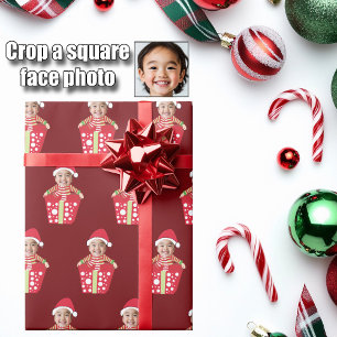 Papier Cadeau Noël rouge personnalisé pour enfants avec photo de