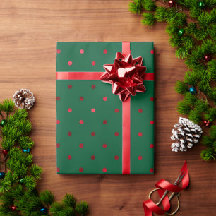 Papier Cadeau Noël Rouge Satin À petits pois Vert Élégant No