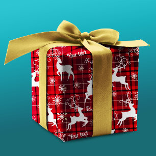 Papier Cadeau Noël rouge tartan aux rennes